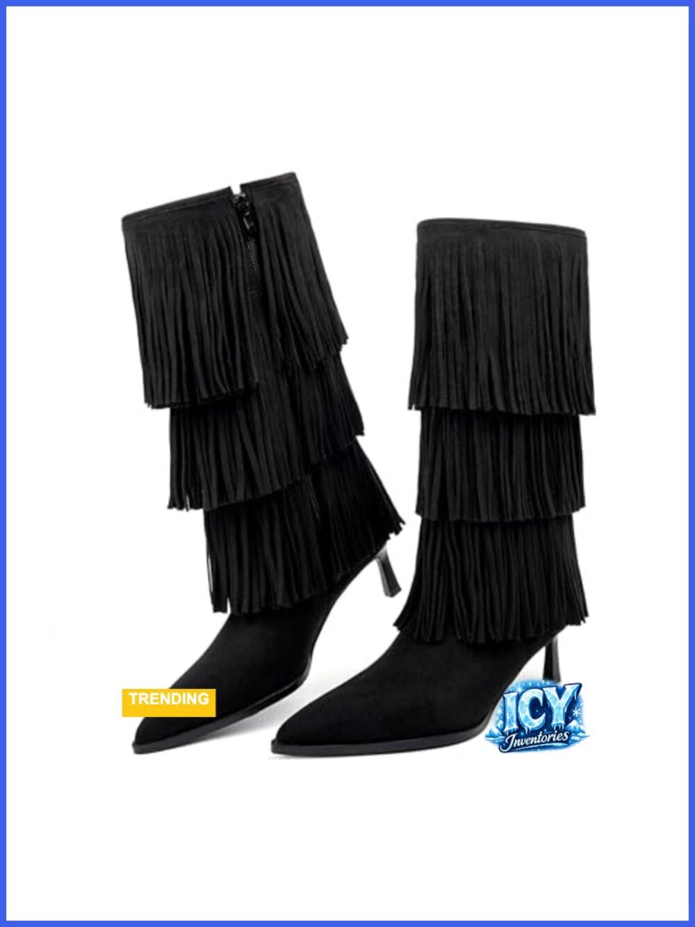 Fringe Kitten Heel Mid Calf Boots Pointed Toe Tassel Suede Heeled Shoes